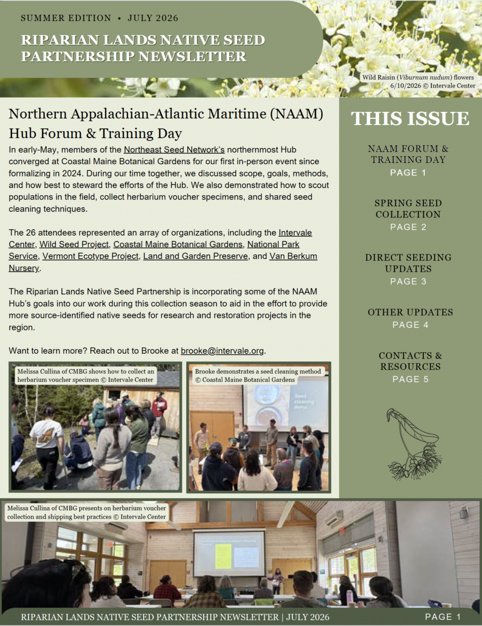 Newsletter cover of Riparian Lands Native Seed Partnership